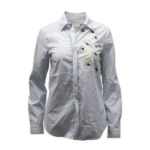 Max Mara Daisy Embroidered Pinstripe Shirt in Blue Cotton